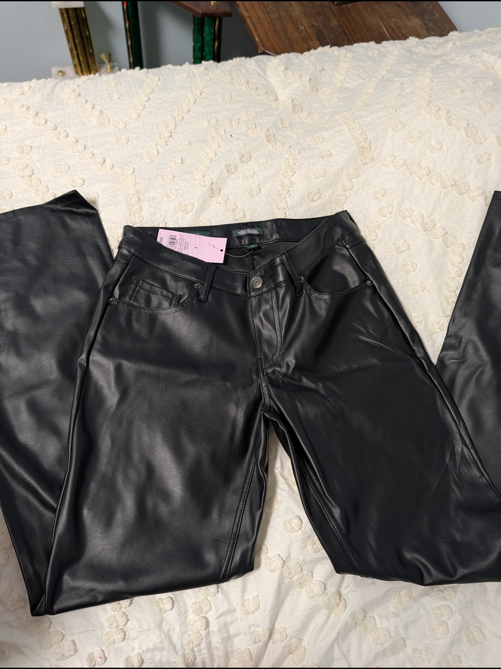 wild fable Black Faux Leather Low Rise Flare Pants 4